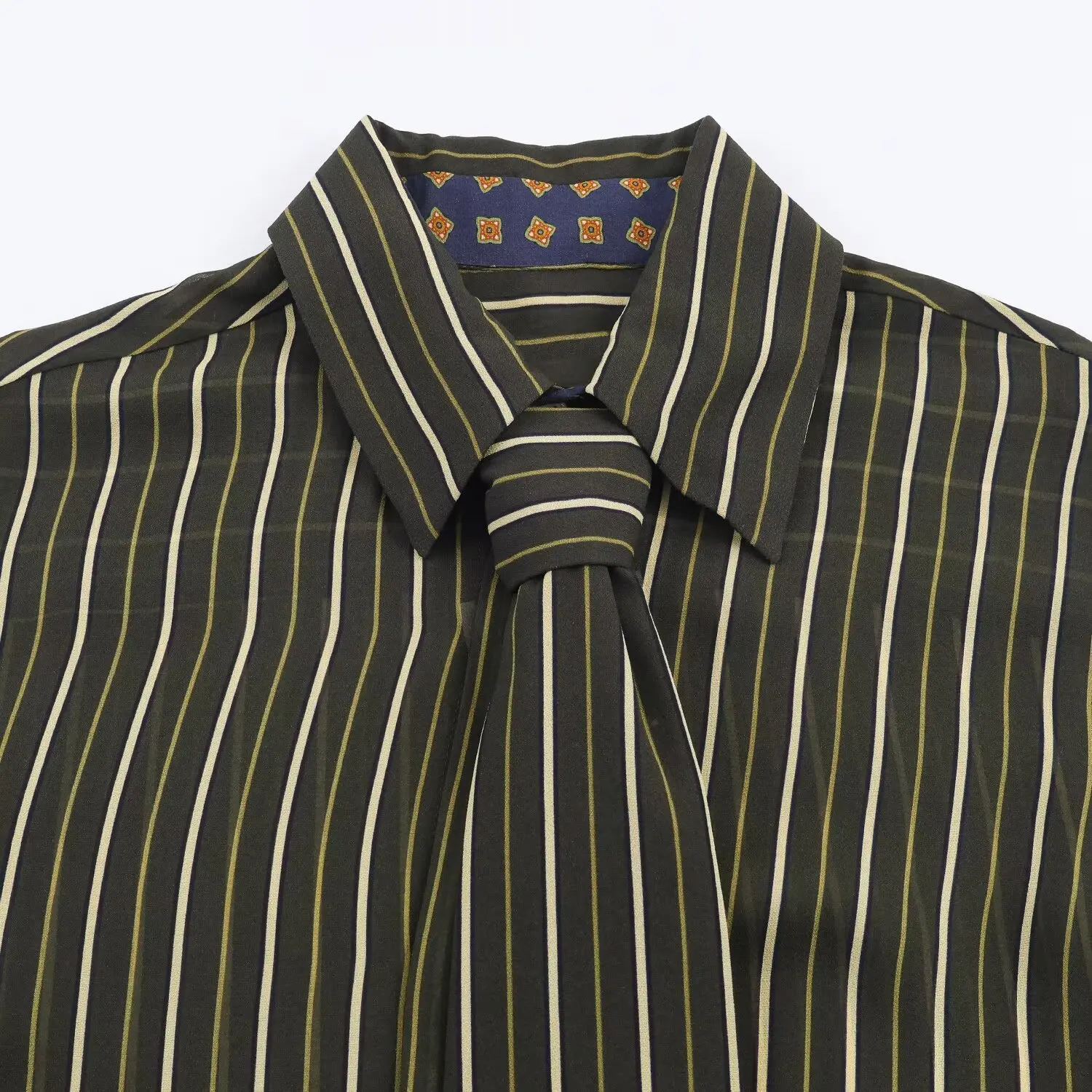 Women's Chic Fashion Stripe Shirts Spring Autumn New Female Long Sleeve With Necktie Casual Shirt Lady Streetwear Vintage Blouse