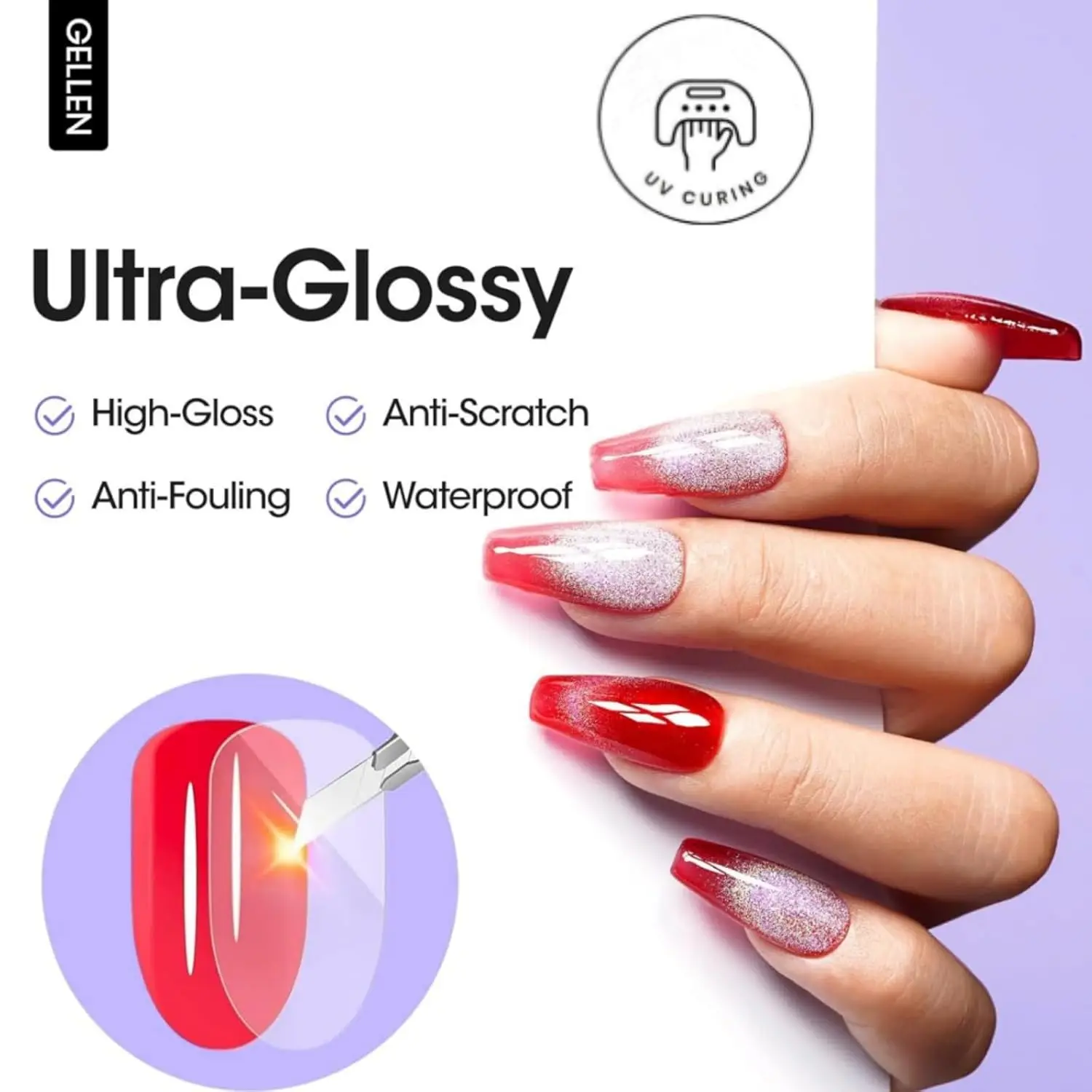 GELLEN Nail Gel Top Coat 18ML Large Bottle Ultra Gloss Superior Shiny Nails Polish Finish Long Lasting Glossy Manicure Art DIY - 2
