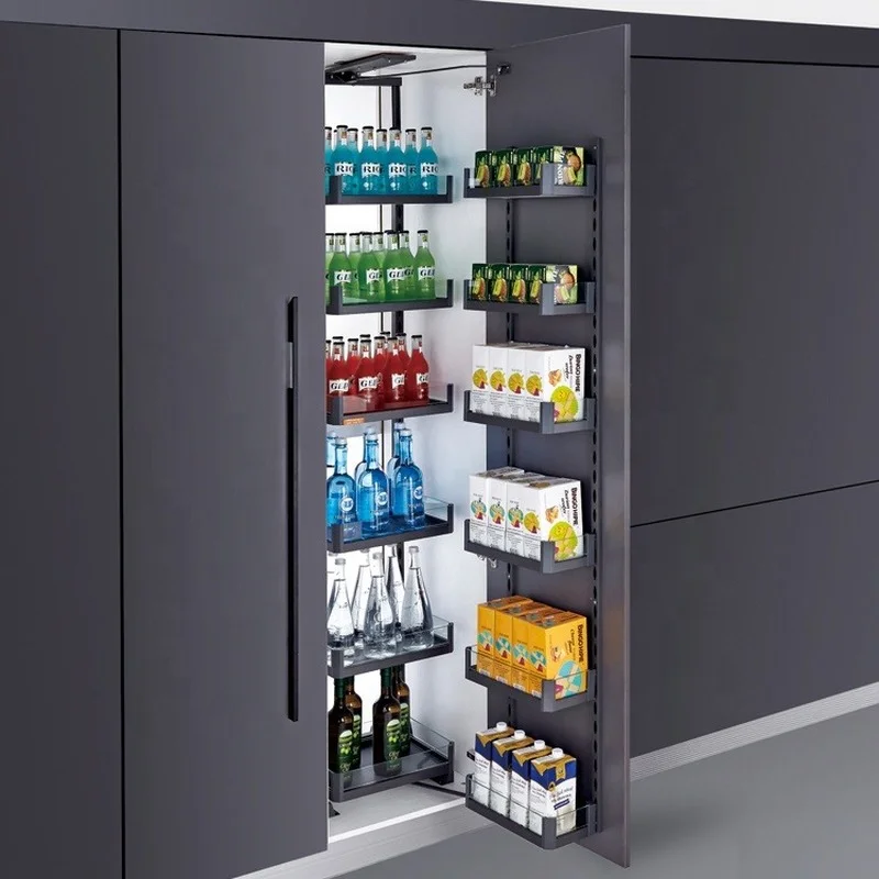 

Soft close kitchen cupboards pantry ,tall unit, glass pantry storage basket
