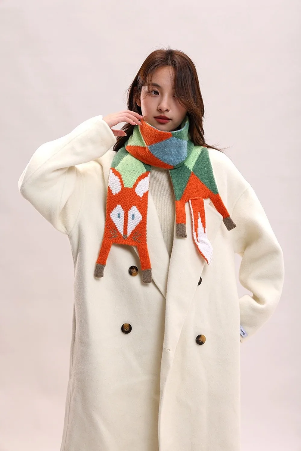 Vielseitiger gestrickter Schal im japanischen Stil, Kaschmirimitat, Tier-Cartoon-Fuchs-Schal, trendiger Herbst-Winter-warmer Schal – Detail 16