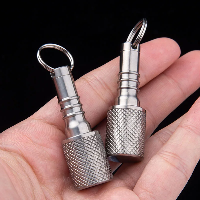 Titanium Alloy Keychain Pocket Pill Box Waterproof Sealed Capsule Mini Pill Case Medicine Case Bottle for Outdoor Camping Travel