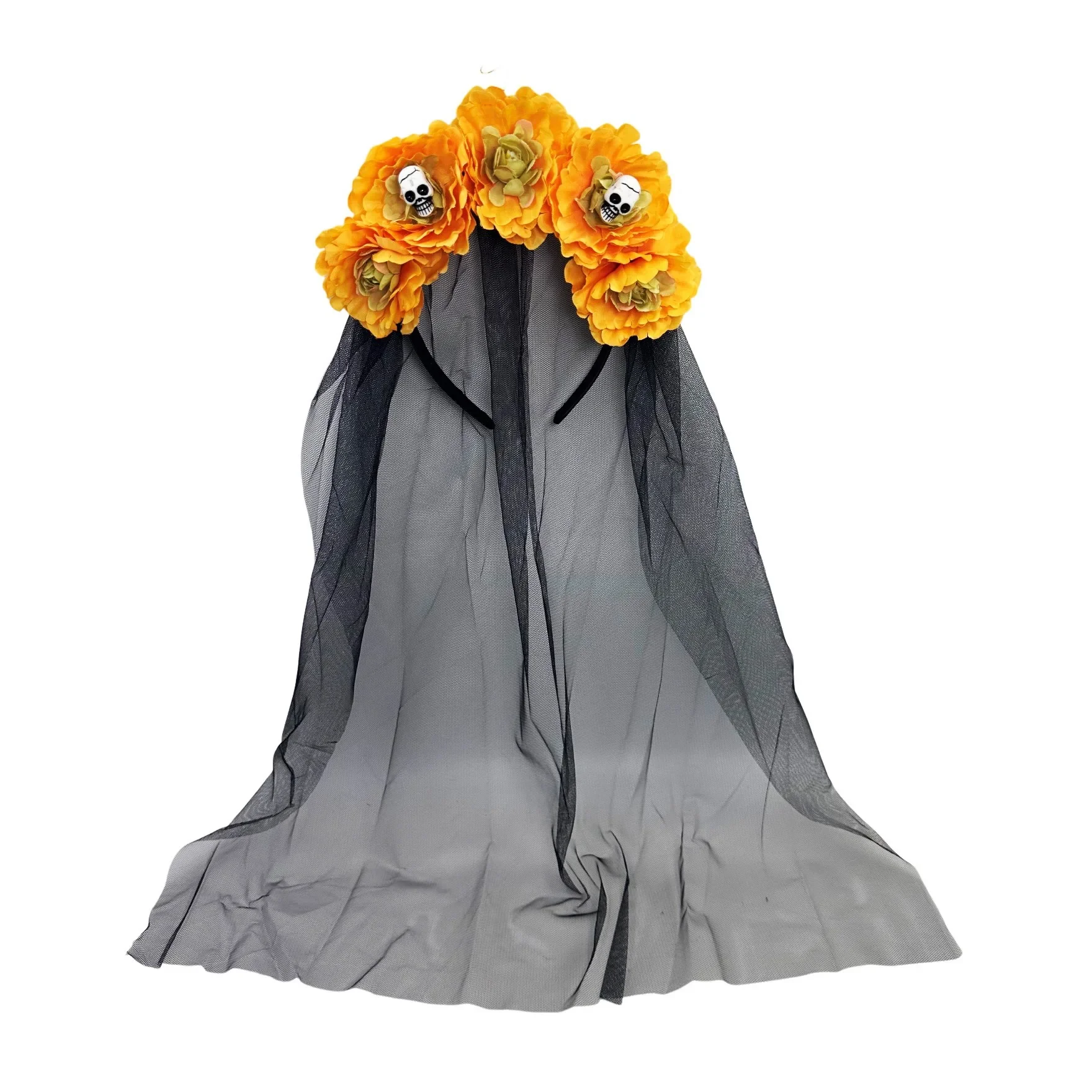 Halloween Totenkopf Rose Stirnband Brautschleier Geisterbraut Mesh Stirnband Dress Up Haarschmuck Party Tag der Toten Stirnband – Detail 4