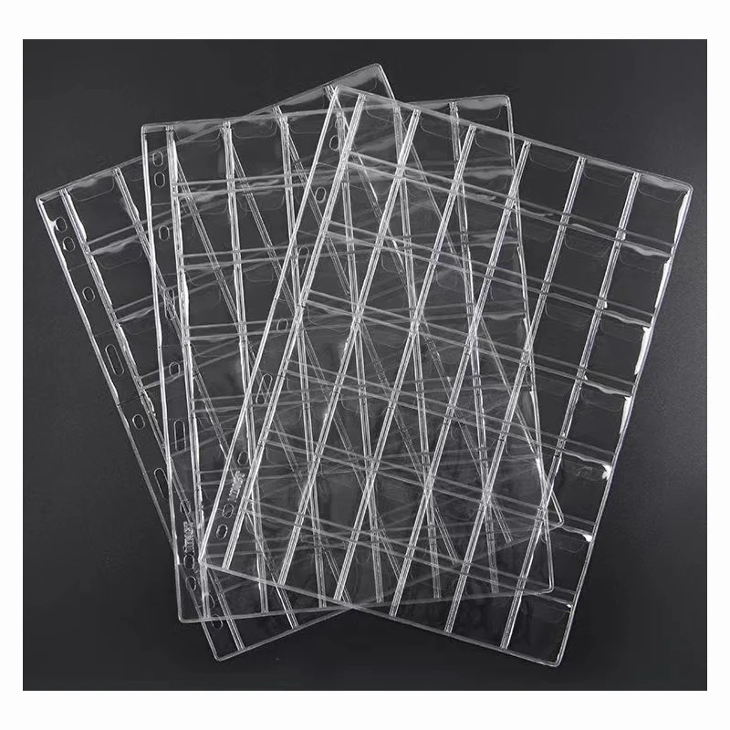 PVC 포켓 무산성 동전 홀더, 투명 동전 앨범 페이지, 12, 20, 30, 42 그리드, 스탬프 수집 정리 시트, 느슨한 잎