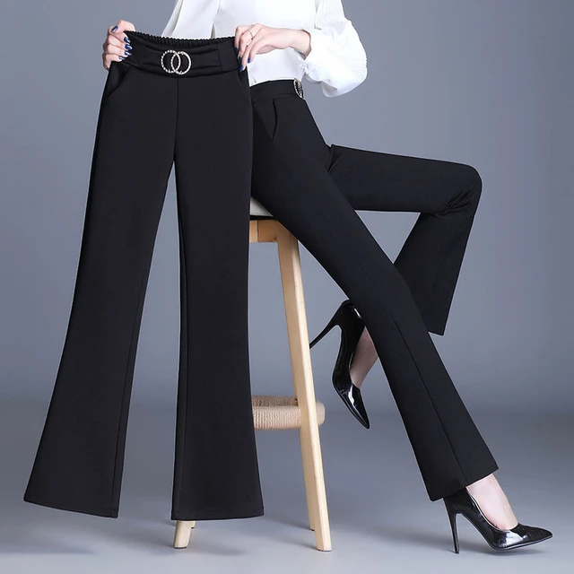 Elegant Fashion High Waist Elastic Straight Pants for Women 2023 Commuter  Casual Capri Pants Solid Color Pockets Sashes Trousers - AliExpress