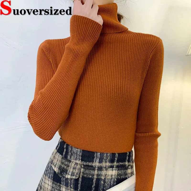 

Oversized 5xl Turtleneck Sweater Fall Winter Tops For Women Casual Solid Colors Knitted Jumper Slim Basic Bottomed Pullover