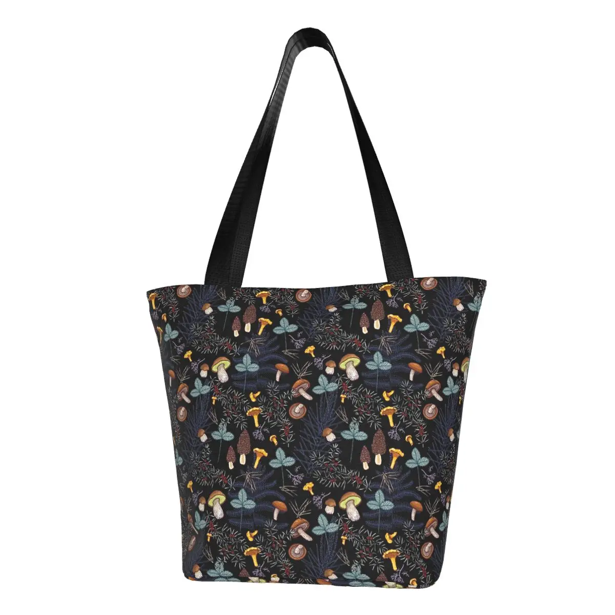 

Dark Wild Forest Mushrooms Grocery Shopping Bags Fashion Canvas Shopper Shoulder Tote Bags Large Capacity Washable Handbag