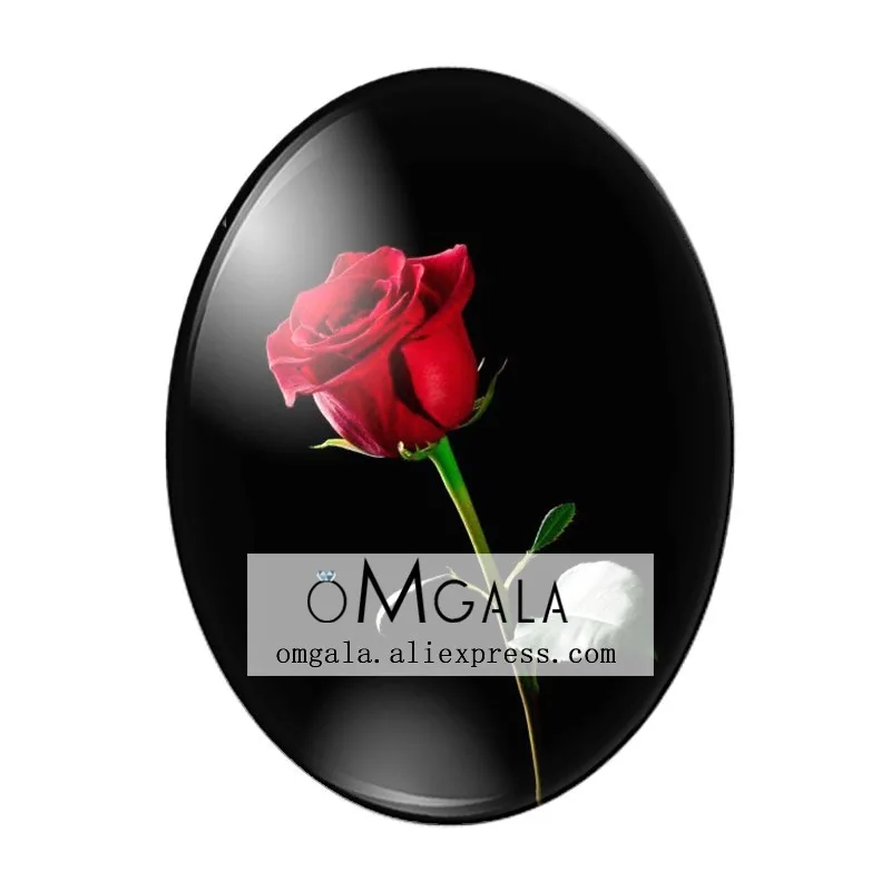 Elegant Red Rose Flower Oval Glass Cabochons - High Quality Flat Back