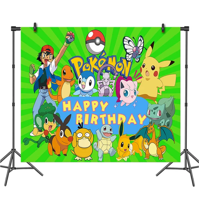 Personalizável Banner Feliz Aniversário, Pokemon Anime Periférico, Pikachu,  Fontes do partido do aniversário, Photo Background