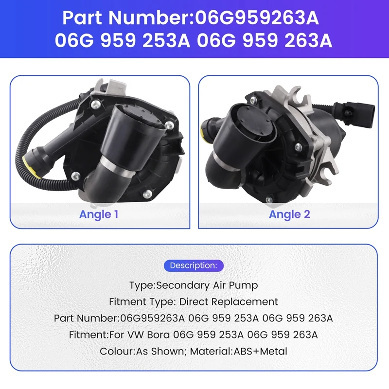 06G959263A Car Secondary Air Pump For VW Bora 06G 959 253A 06G 959 263A