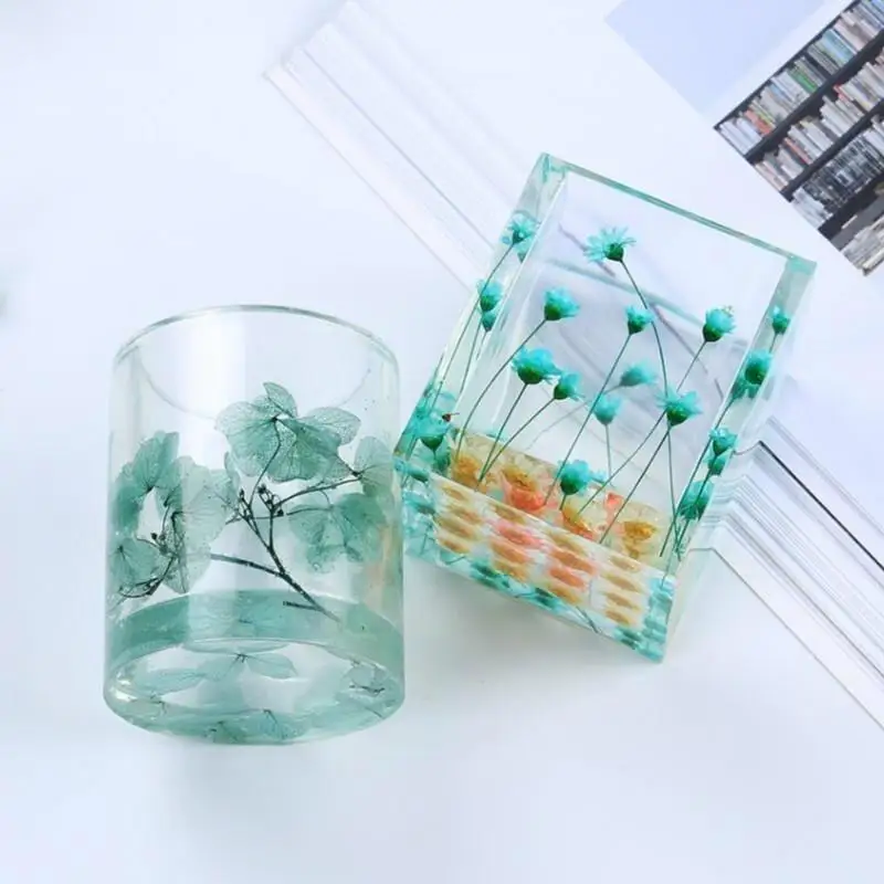 Square Round Silicone Mould Dried Flower Resin Decorative Craft DIY Storage Pen Holder Mold Jewelry Storage Box Resin Molds