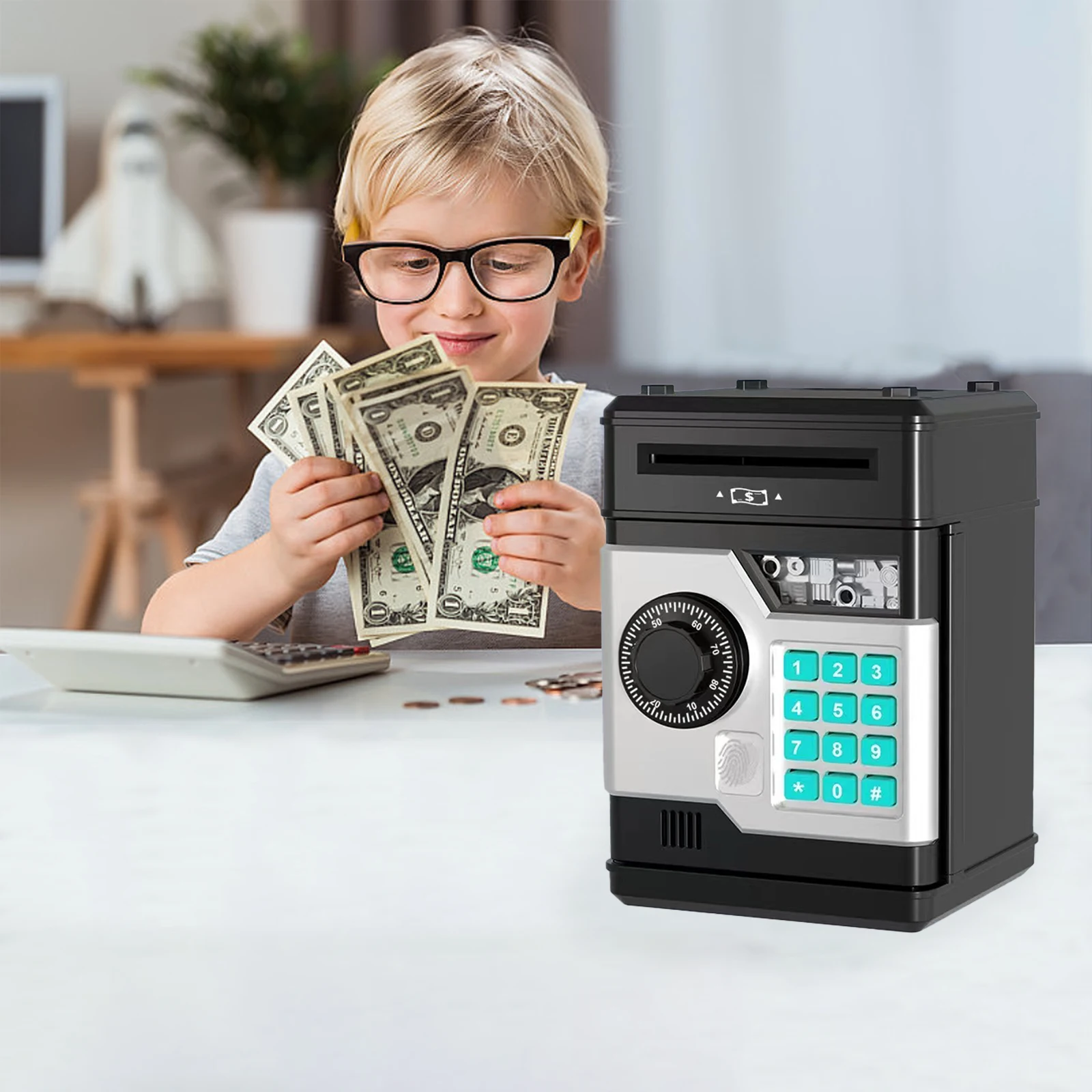 Mini Piggy Bank Password Money Box Automatic Fingerprint Money Fall-proof ATM Coins Cash Saving Safe Deposit Safe Box Kids Toy