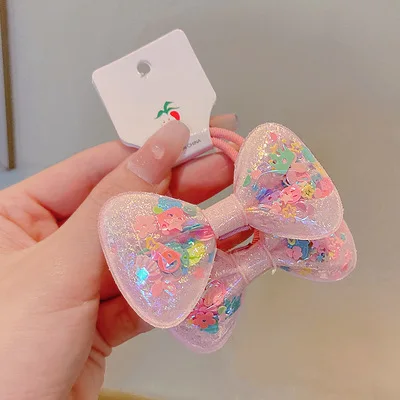 2PCS New Cute Quicksand Bow Girls Kids Elastic Hair Bands Children Hair Ties Princess Hair Accessories Baby Headwear