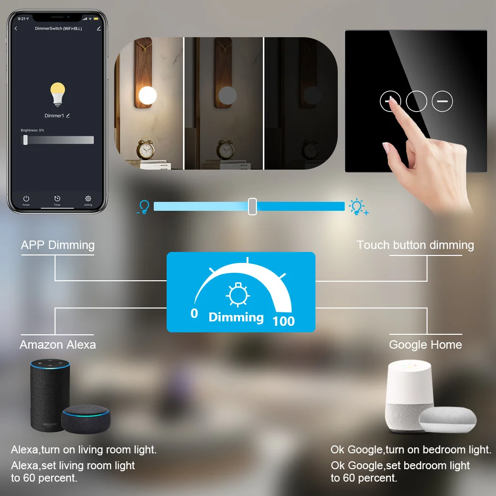 TAWOIA Smart Dimmer Switches 1Gang WiFi Control LED Dimmable Light Switch Support Tuya Google Smart Life Alexa Yandex Alice APP image_3