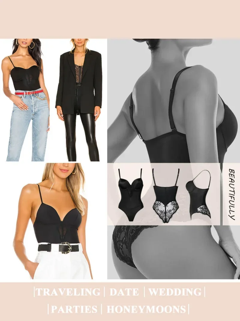 Shapewear Bodysuit Slimming Body Shaper Tummy Control Fajas Shapewear Lace Sculpting Bodysuit for Women V-neck Camisole Lingerie