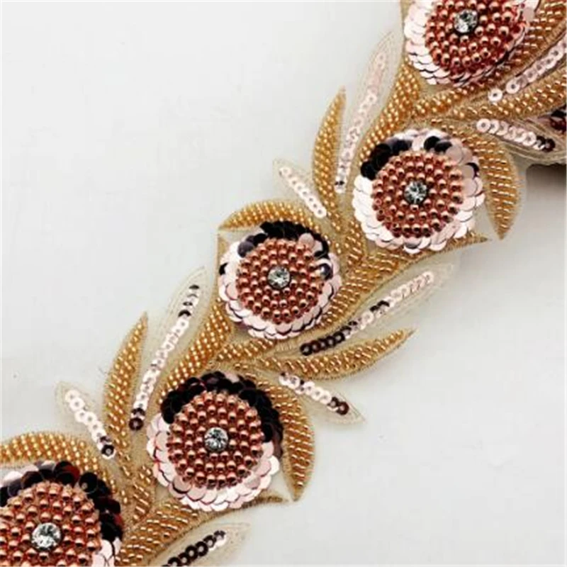 Yard Rhinestones Crystal Sequin Dress Applique beaded ribbon for