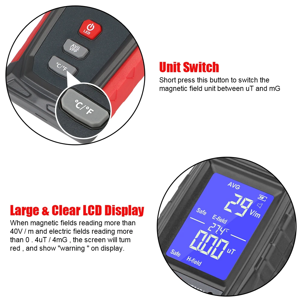 Handheld Portable Counter Radiation Dosimeter Monitor Tester Electromagnetic Radiation Tester Electric Field EMF Meter Detector