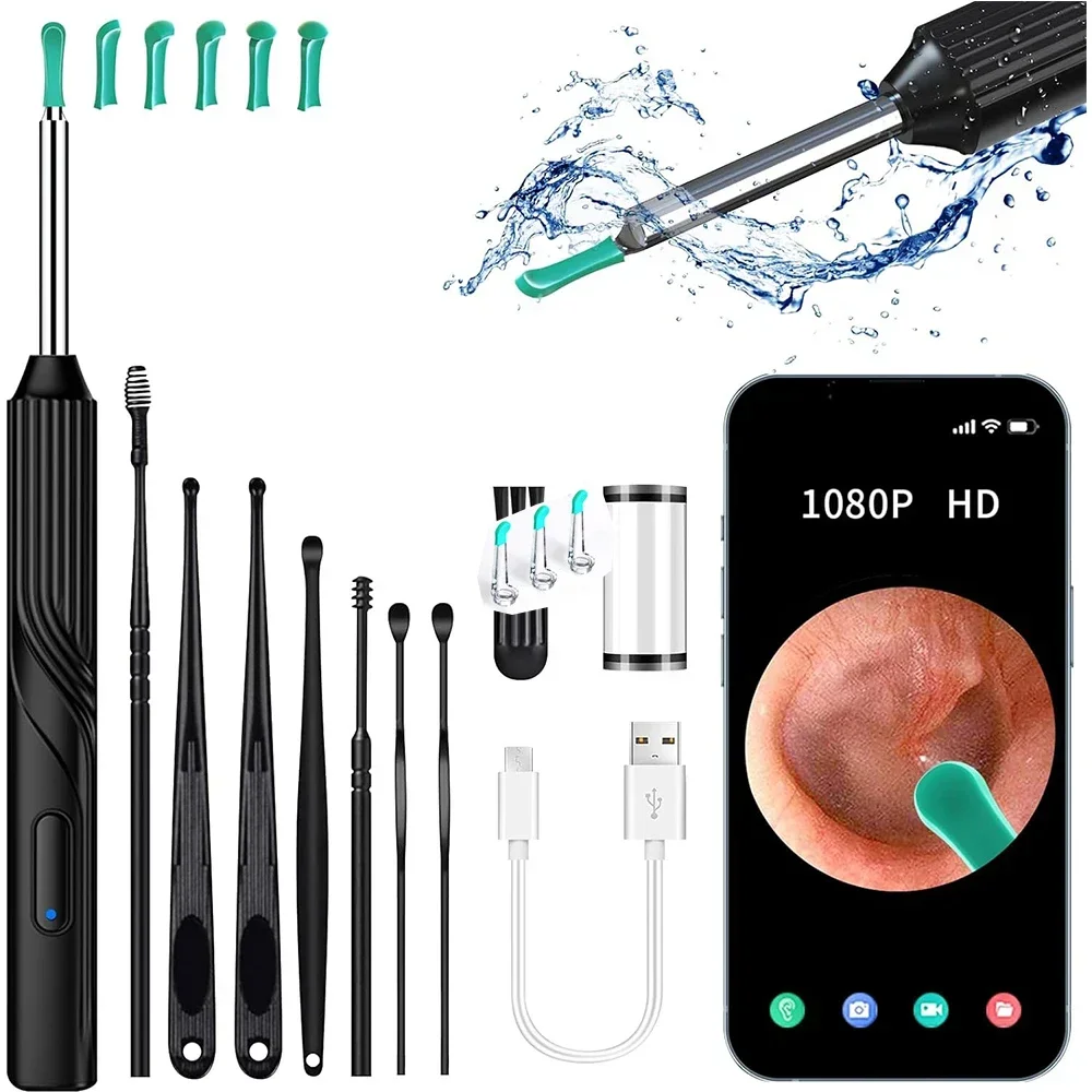 Smart Visual Ear Pick Ear Wax Reomoval Tool 8pcs Set Cleaner 1080P HD Otoscope Camera 6 LED Lights ear wax remover