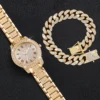 2PCS Fashion Diamond Women Watches Gold Watch Ladies Wrist Watches Luxury Rhinestone Womens Bracelet Watches Relogio Feminino 3