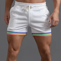 Polyester Shorts Men Summer Solid Color Rainbow Pants Pocket Drawstring Loose Casual Sports Running Glitter Foam Star 1