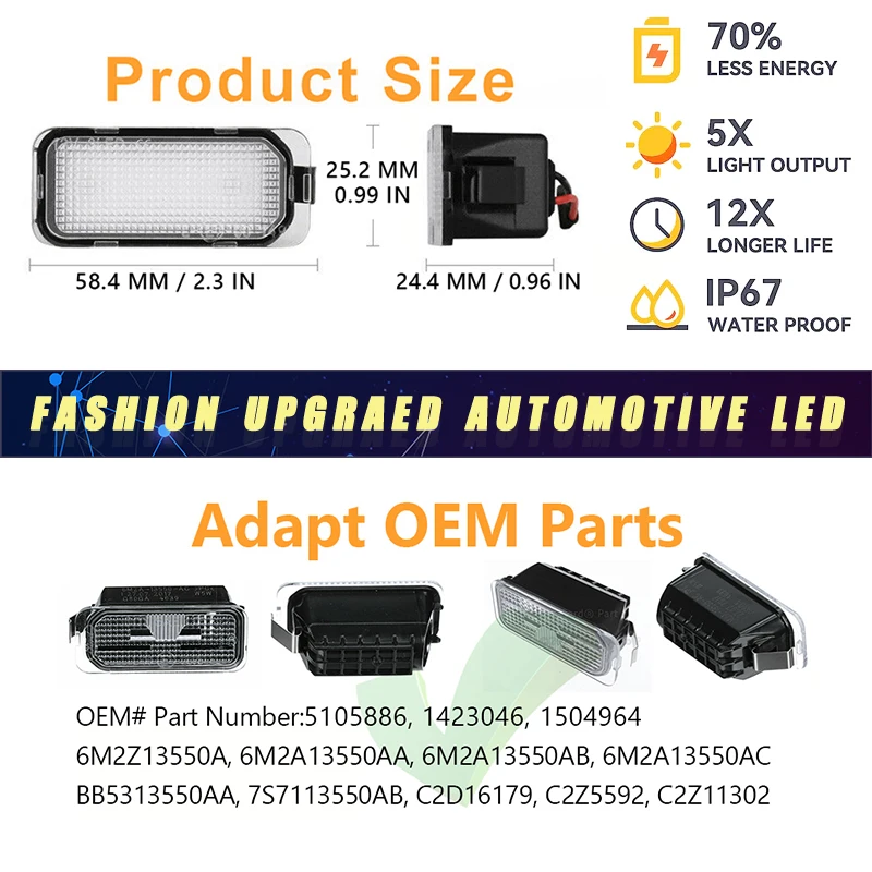 TECTICO LED Kentekenplaatverlichting Canbus SMD 6000K Xenon Wit Compatibel met C Max/Focus MK2 (2003-2008) Auto Kentekenplaat Nummerplaat Licht, 2 Stuks