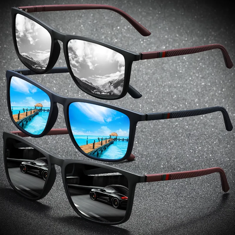 Lunettes de soleil carrées UV400 pêche anti-éblouissement - Lot 2/3 paires été voyage
