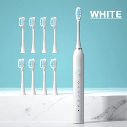 Rechargeable Sonic Electric Toothbrush with 8 Brush Heads - Advanced Whitening and Cleaning Tool (WHITE)