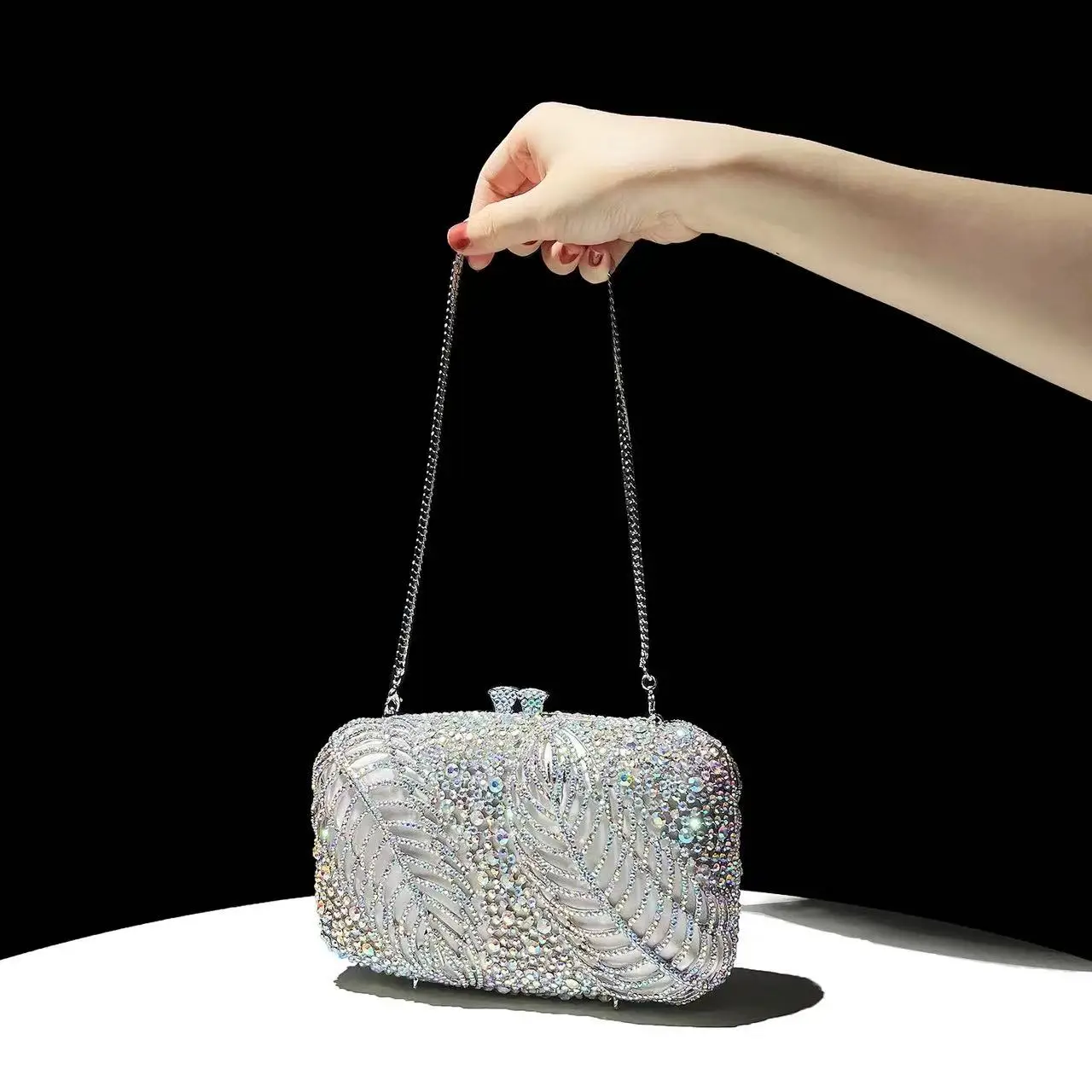 High Quality Luxury Metal Box Women Fashion Handbag Glitter Shiny Diamonds Evening Bag Wedding Party Clutch Purse Shoulder Bag