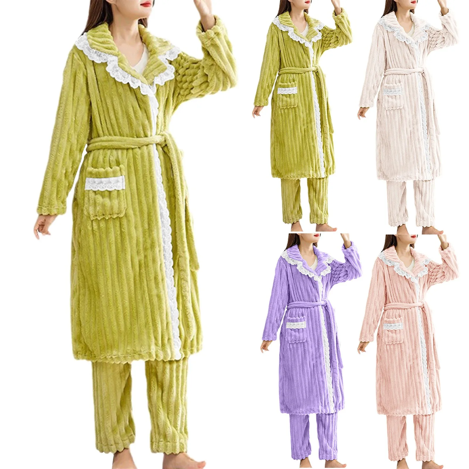 

Women Fuzzy Pajama Set Warm Fluffy Long Sleeve Sleepwear h Loungewear Thermal Nightwear With Pockets