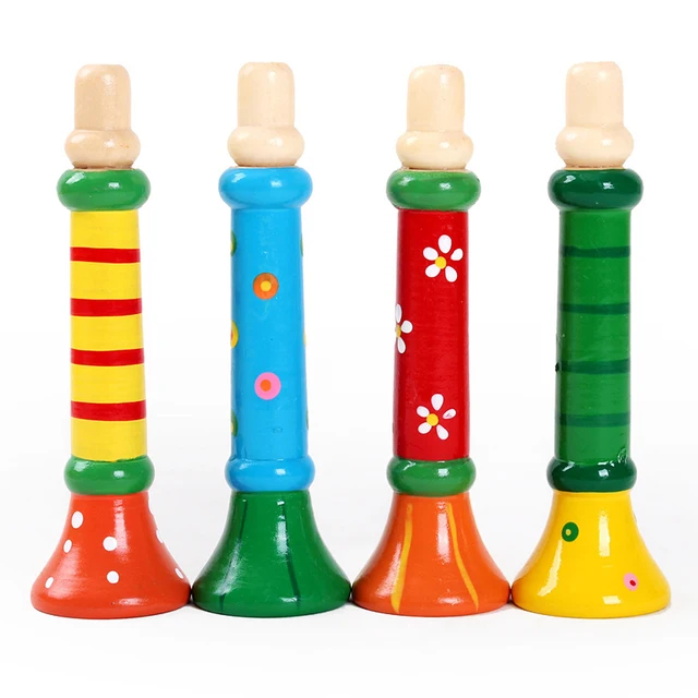 1PC Colorful Wooden Trumpet Bugle Toy Musical Instrument for Children Whistle Baby Learning Educational Toys Kids Music Games 2