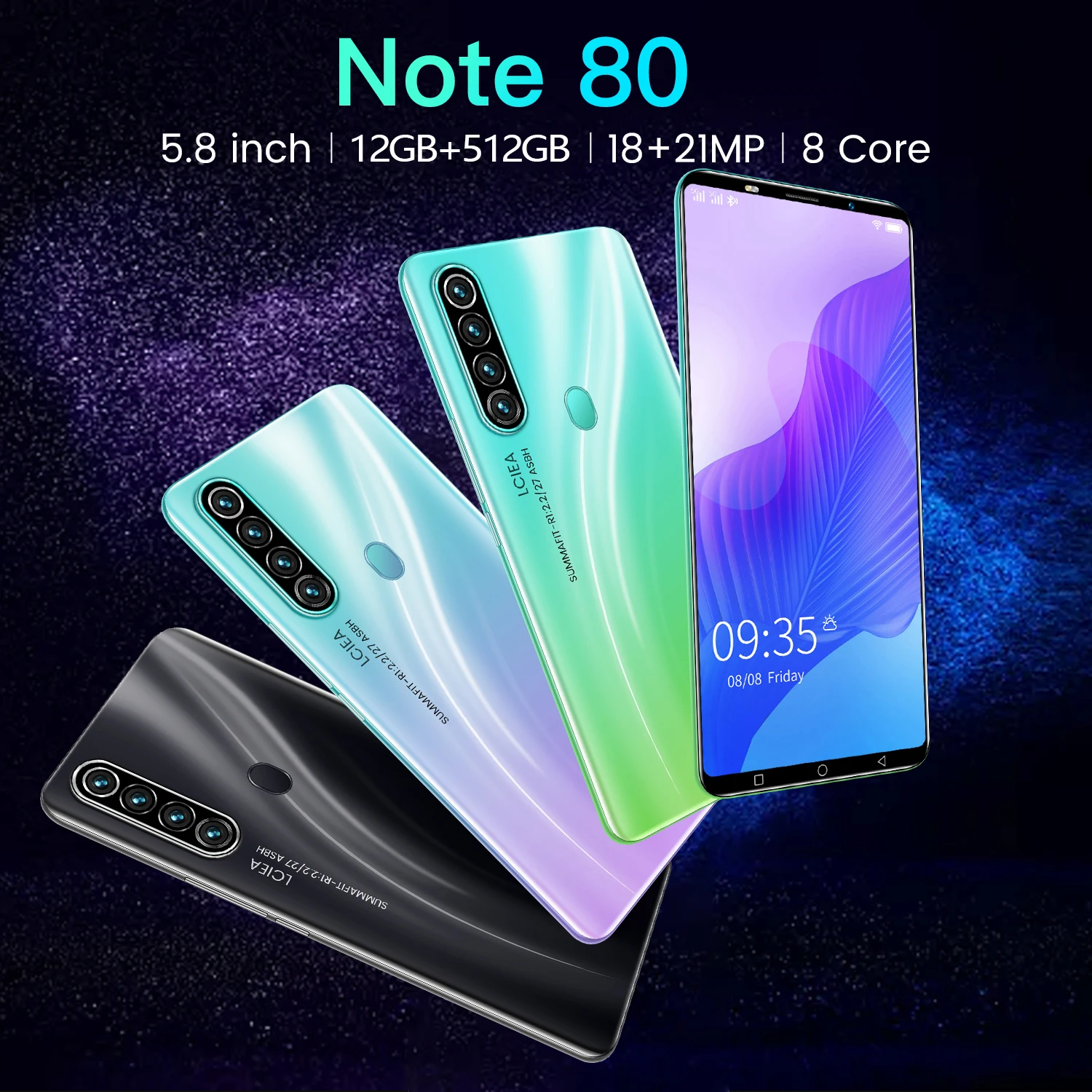 Смартфон глобальная версия Note 80 5 8 дюйма 12 Гб ОЗУ + 512 ПЗУ Android 11 0 4500 мАч
