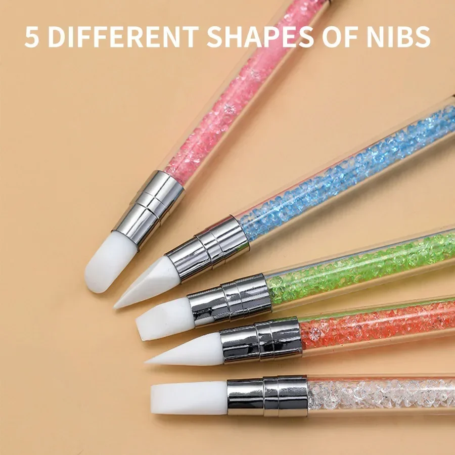 Dual-ended Silicone Nail Art Carving Pen Nail Art Brush Carving Mirror Glitter Powder Dotting Painting Nail Pen Manicure Tools 3