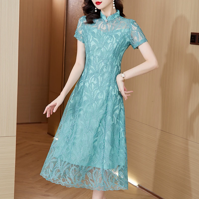 

2023 New Fashion Chinese Style Dress Women's Summer Versatile Improved Qipao Loose Fit Casual Holiday Dress Vestidos