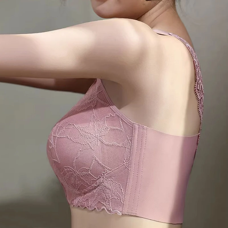 Wireless Lace Front Closure Bra for Womens Beautiful Butterfly Back Underwear Full Coverage Lingerie 34 36 38 40 42 50 52 C D E