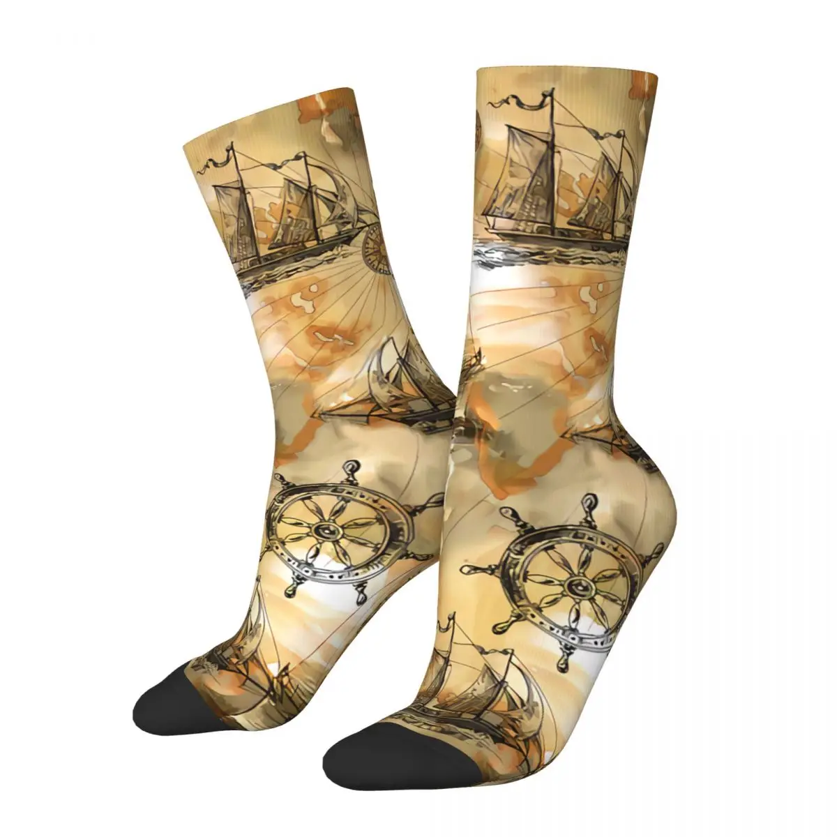 

Носки мужские Бесшовные, текстурные винтажные лодки с винтажным морским рисунком, уличный стиль, повседневные короткие носки с принтом в подарок