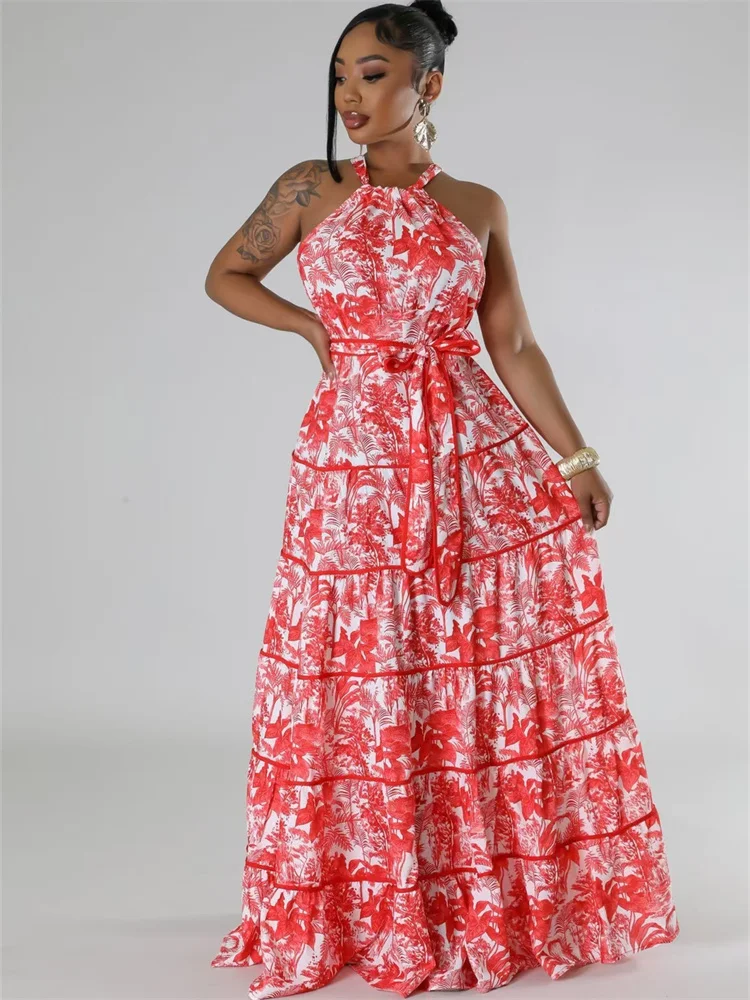 Wmstar Dresses for Women Tie Dye Stretch Maxi Dresses Sweet Big Swing Summer Holiday Clothes Bandage Wholesale Dropshipping