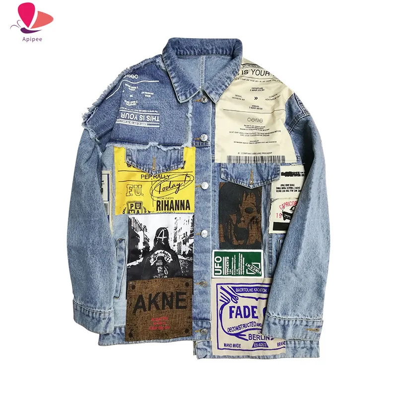

Autumn Loose Patchwork Denim Coat Woman Asymmetry Jeans Coat Single Breasted Casual Woman Jacket 2024