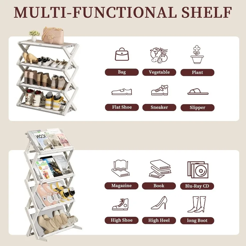 HAIXIN 4-Tier Shoe Rack For Entryway, Large Display Rack Shoe Shelf , 8-12  Pairs Shoe And Boot Organizer, Small Corner Multipurpose Shelving Unit For  Closet, Door, Garage, Bedroom, Grey