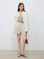 ZIQIAO 2025 Summer Women's Elevated Waist Wide Shorts - White Flattering Silhouette & Versatile Styling Casual Shorts 25ZQ92197 - Image 2