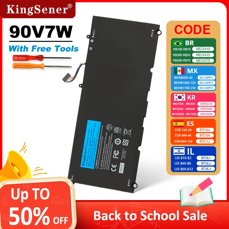 Laptop Battery KingSener 90V7W JHXPY JD25G 090V7W Laptop Battery For Dell XPS 13 9343 XPS13 9350 13D-9343 P54G 0N7T6 5K9CP RWT1R 0DRRP 56WH