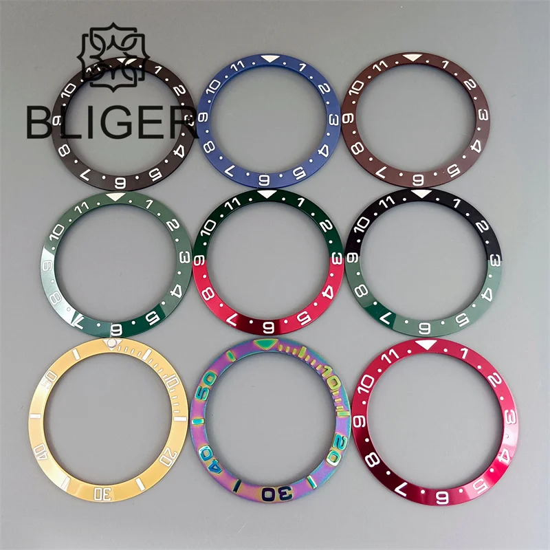 

BLIGER 38mm Outer Diameter Watch Bezel Blkac Blue Brown Color Ceramic Yellow Green Red Aluminumn Insert Fit 40mm 41mm Watch Case