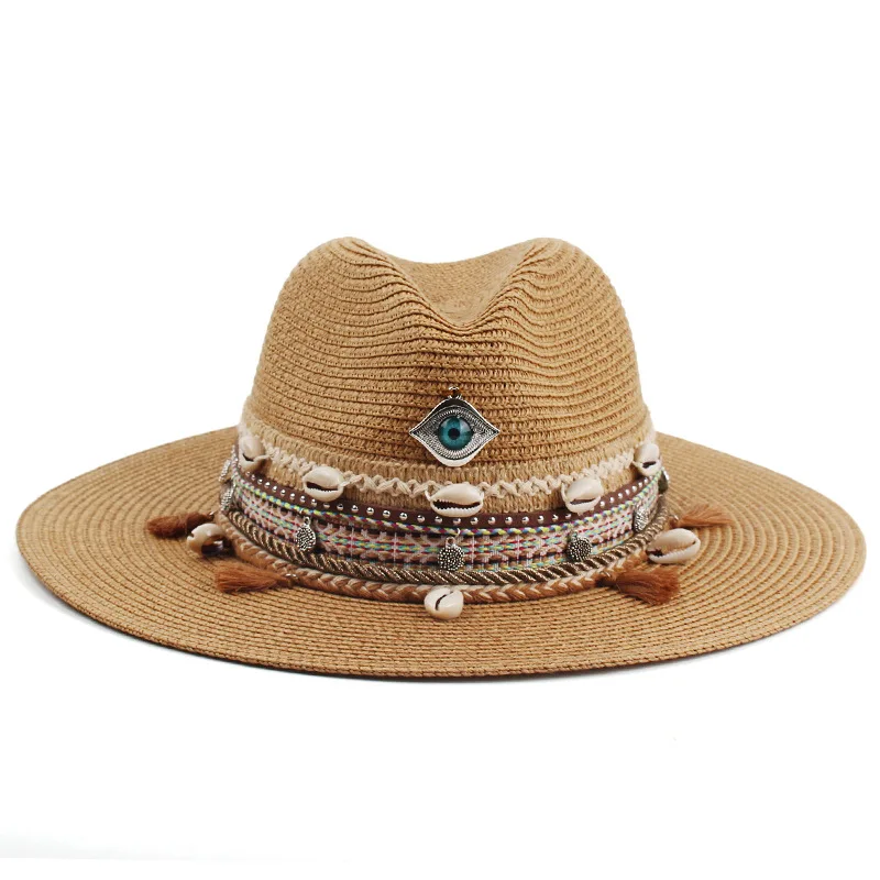 

Ethnic style hand-decorated straw hat men and women outdoor sunshade sun hat panama hat