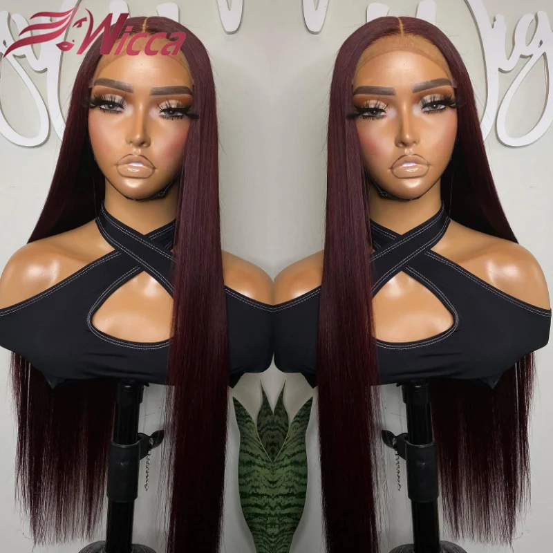 

Dark 99j Burgundy Colored 13x4 Lace Front Human Hair Wig 180 Density Brazilian Lace Frontal Wigs For Women Preplucked Remy Hair