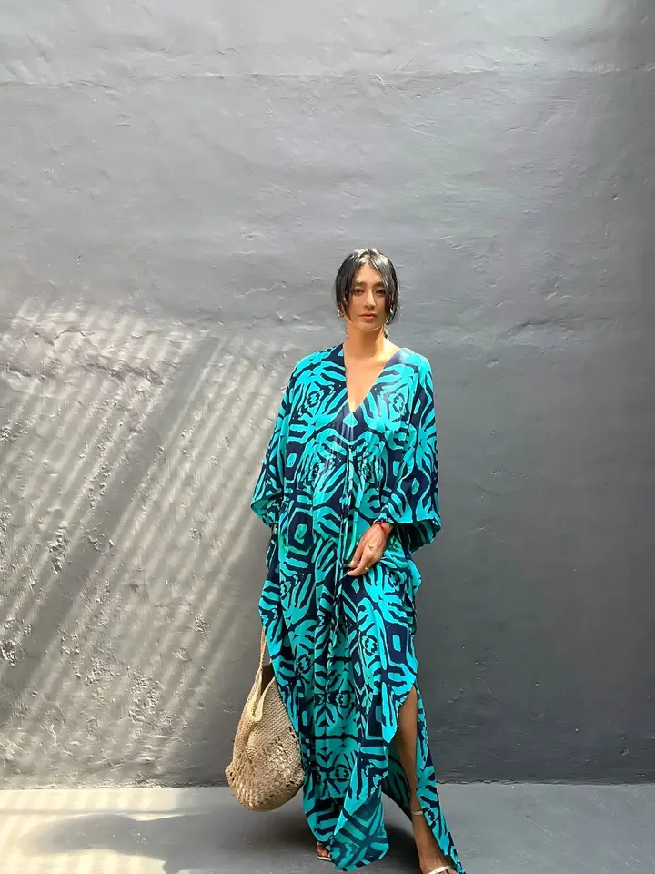 Ukal Women's Long Caftan Dress – V-Neck Loose Summer Beach Cover Up (Hot Pink, One Size)
