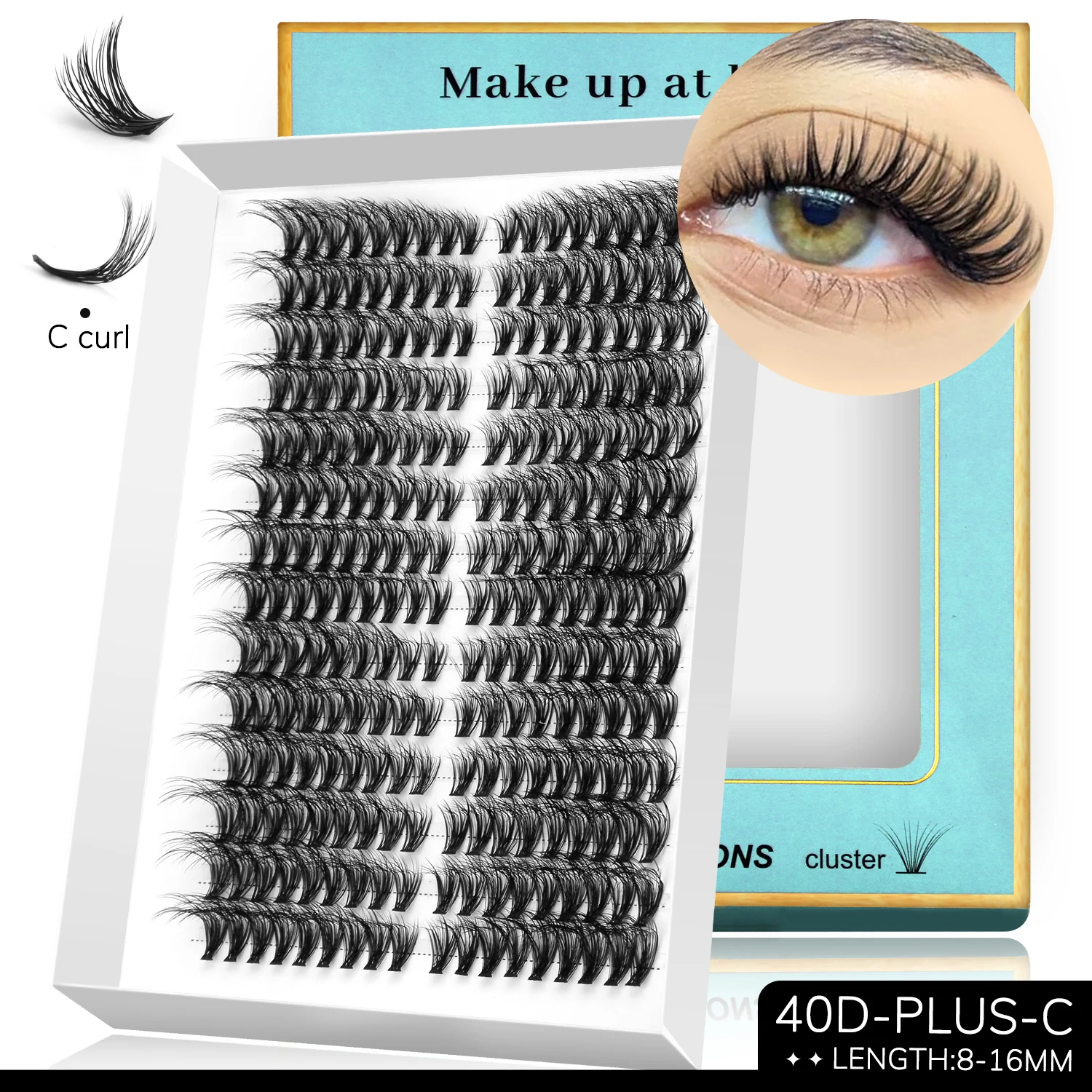 GROINNEYA Wimperncluster, Katzenaugen-Wimpernverlängerung, flauschiges Volumen, DIY-Cluster-Wimpern, dicke Einzelwimpern, Make-up zu Hause – Detail 5