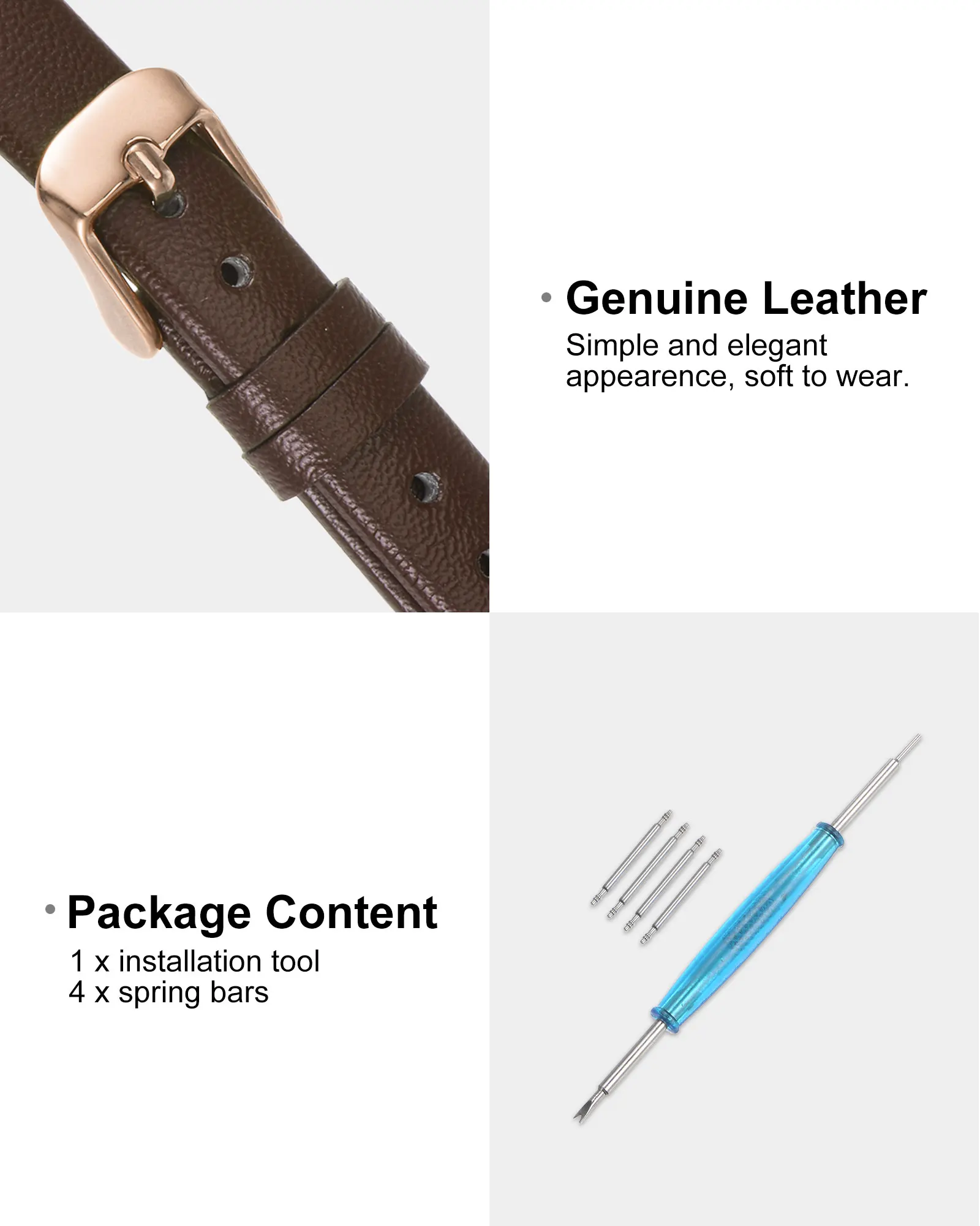 Elegant Genuine Leather Watch Strap - Flat & Thin Design, Multiple Width Options