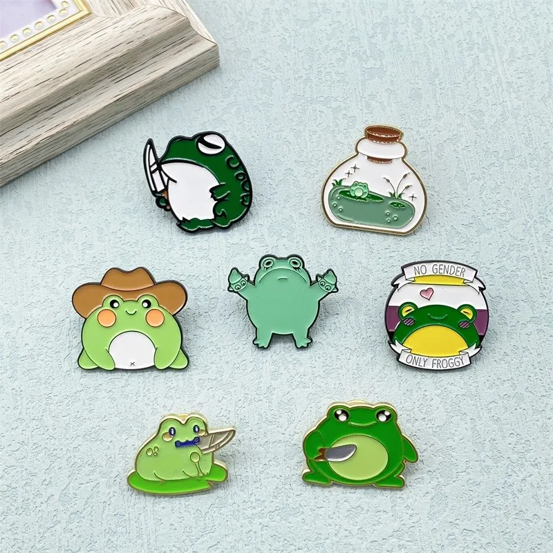 

Funny Little Frog Collection Metal Enamel Brooch Cartoon Cute Cowboy Love Frog Small Animal Badge Lapel Pin Jewelry Accessories