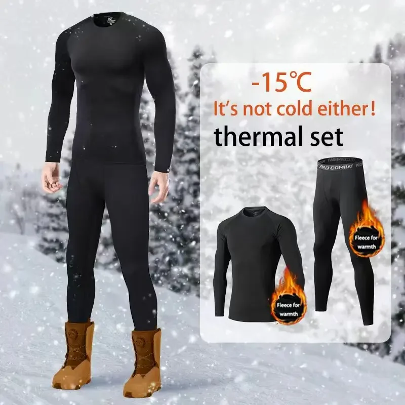 Men's thermal underwear set, 2-piece tight-fitting long underwear set, winter cold weather protective set elastic and breathable - 3