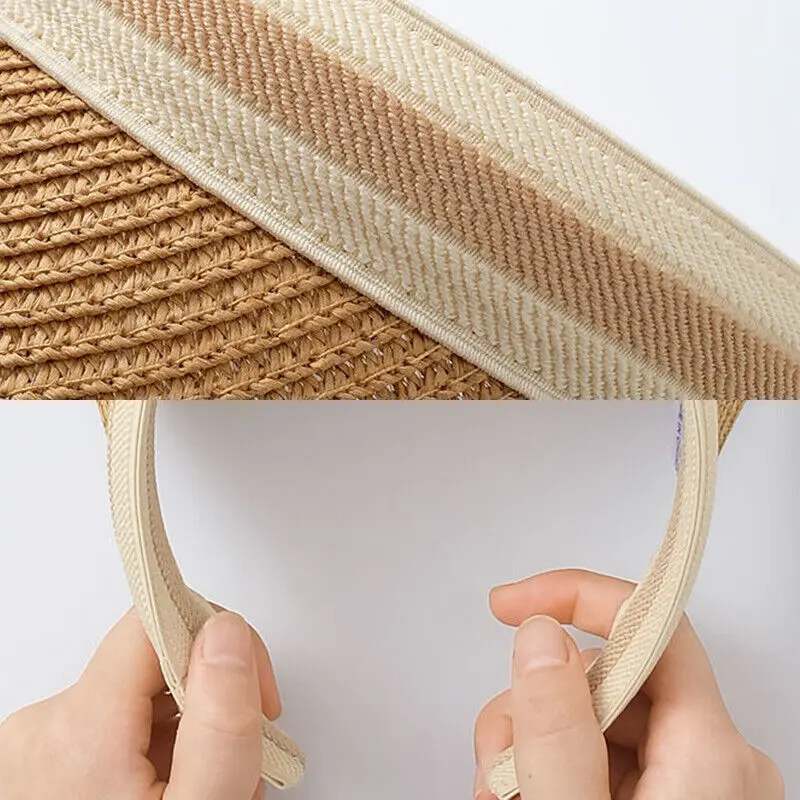 Sun Hat Women One Size Handmade Lafite Grass Straw Visor Empty Top For Outdoor UV Protection Beach