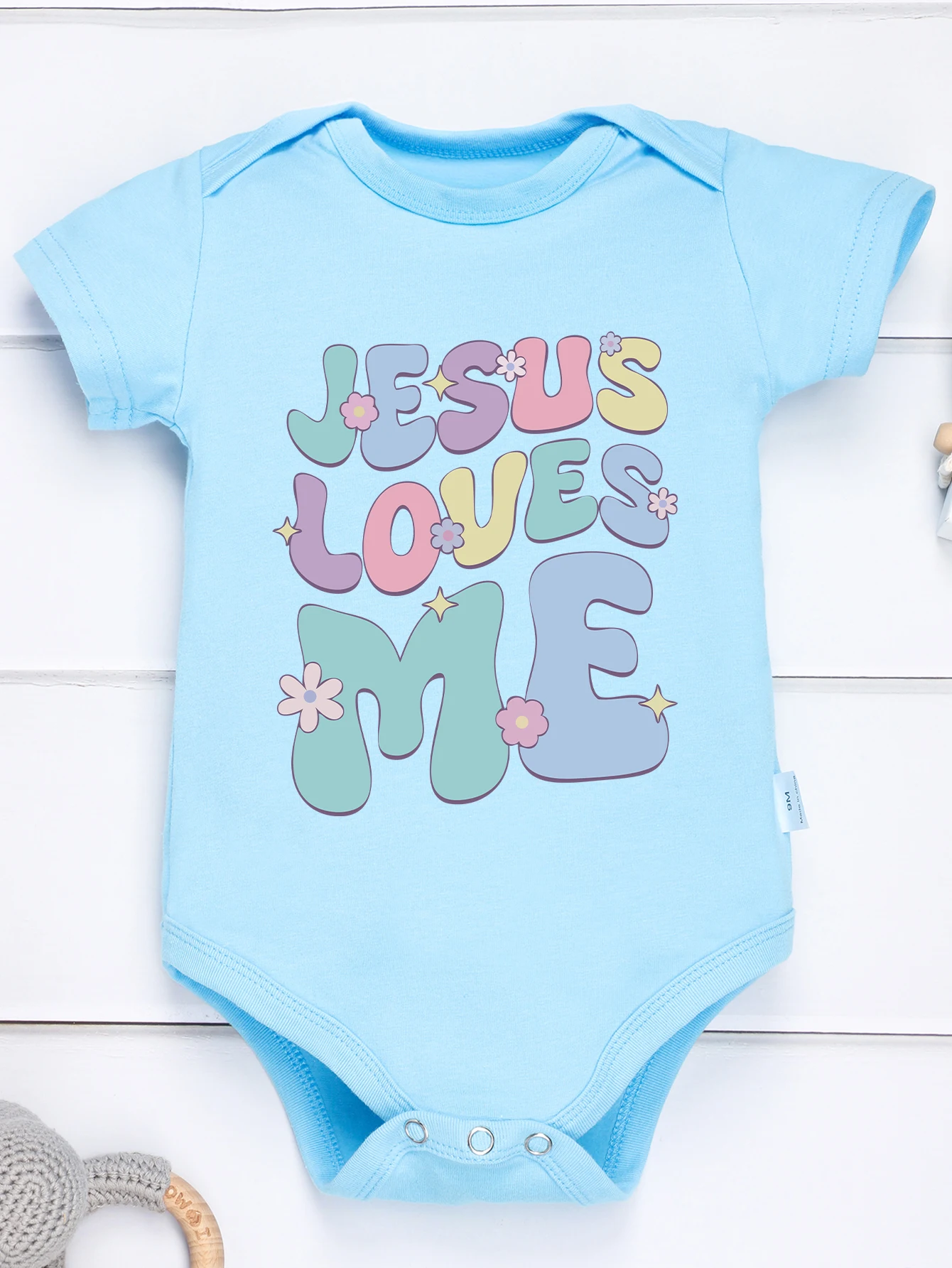 Bodysuit Jesus Loves Me Print Baby Boy Girl Short Sleeve Jumpsuit Newborn Toddler Infant Cute Rompers Child Onesie 4