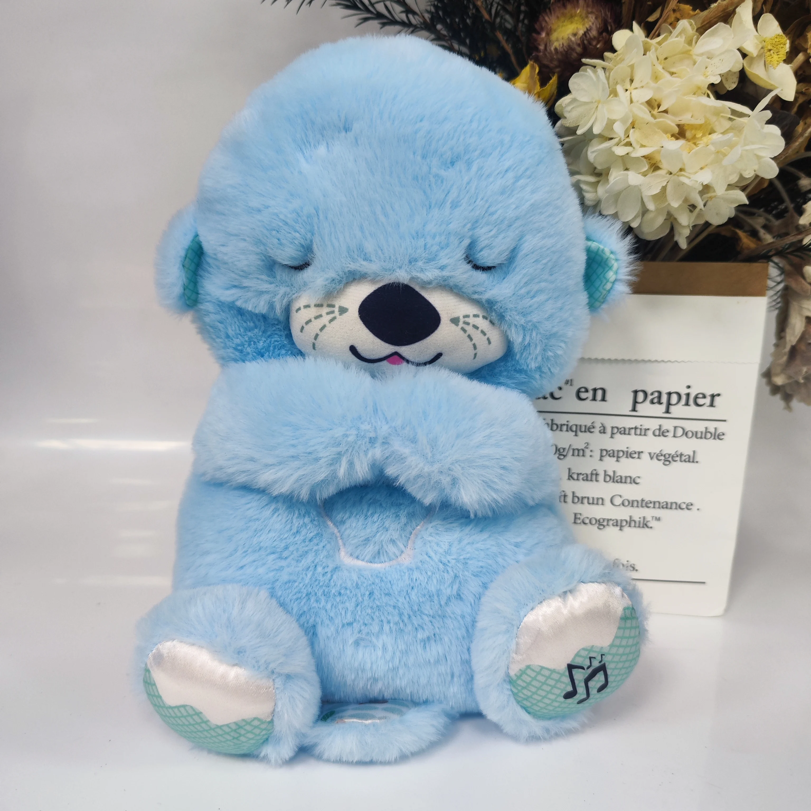 Baby Music Breathing Blue Bear Baby Soothing Plush Doll Toy Kids Soothing Sleeping Companion Sound and Light Doll Toy Gif plush toy